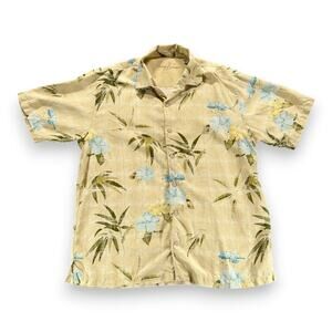 Tommy Bahama Hawaiian Shirt Adult EXTRA LARGE Brown Silk Floral Bamboo Textured